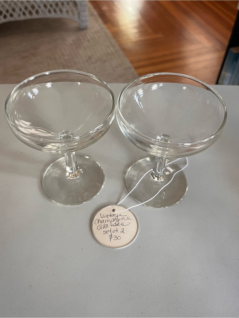 Vintage Set of 2 Clear Champagne Coupes